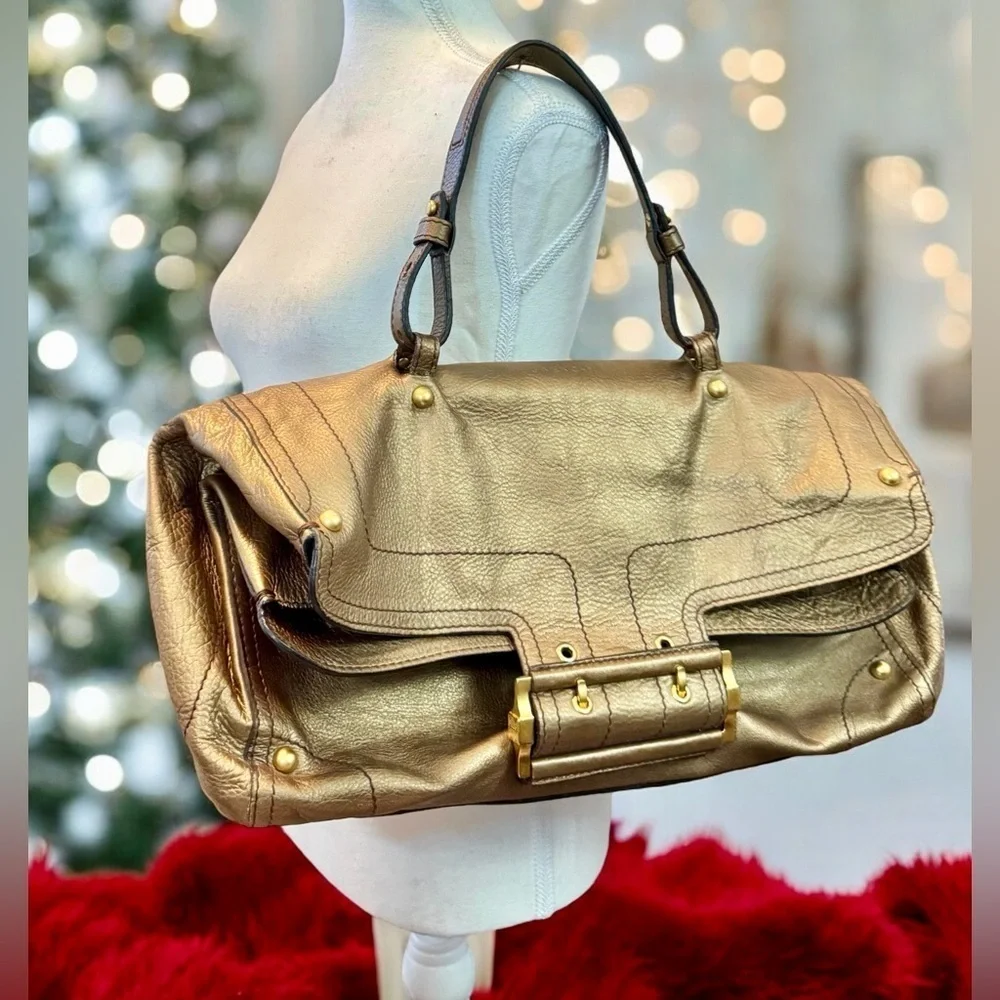 Givenchy Bronze Lambskin Foldover Satchel